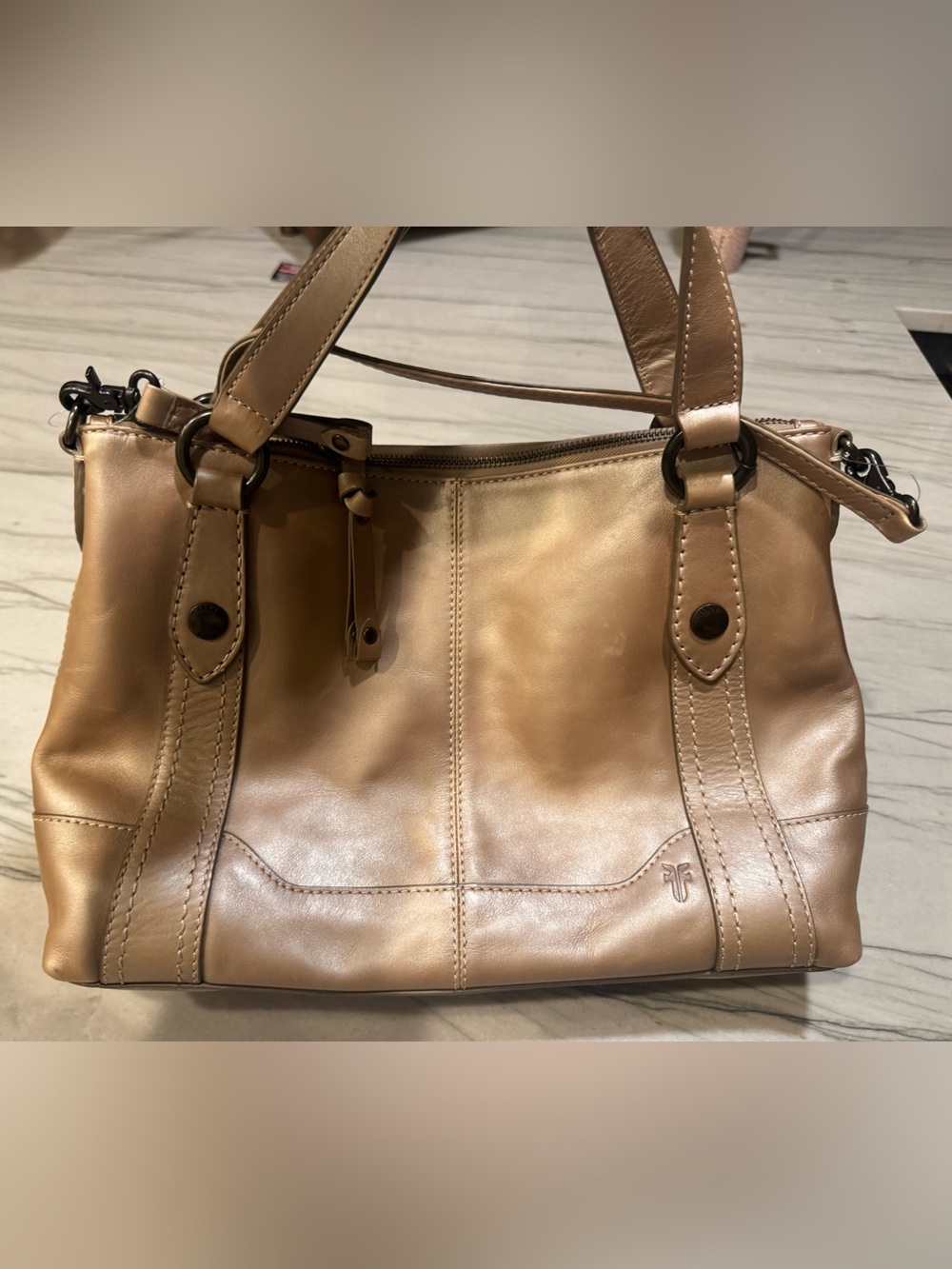 Frye tan leather shoulder tote